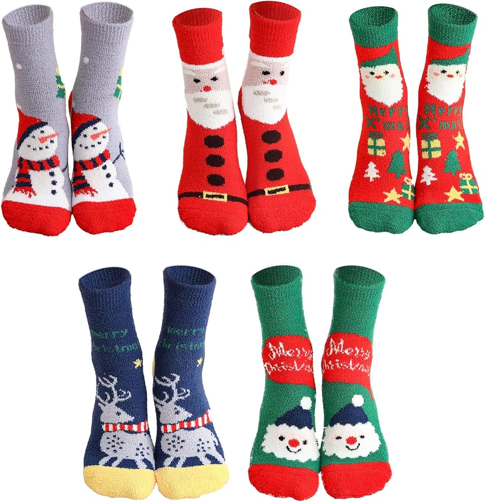 Gellwhu Adult Christmas Fuzzy Socks with Grips Plus Size Warm Winter Luxury Cozy Fluffy Holiday Socks Stocking Stuffers Gifts