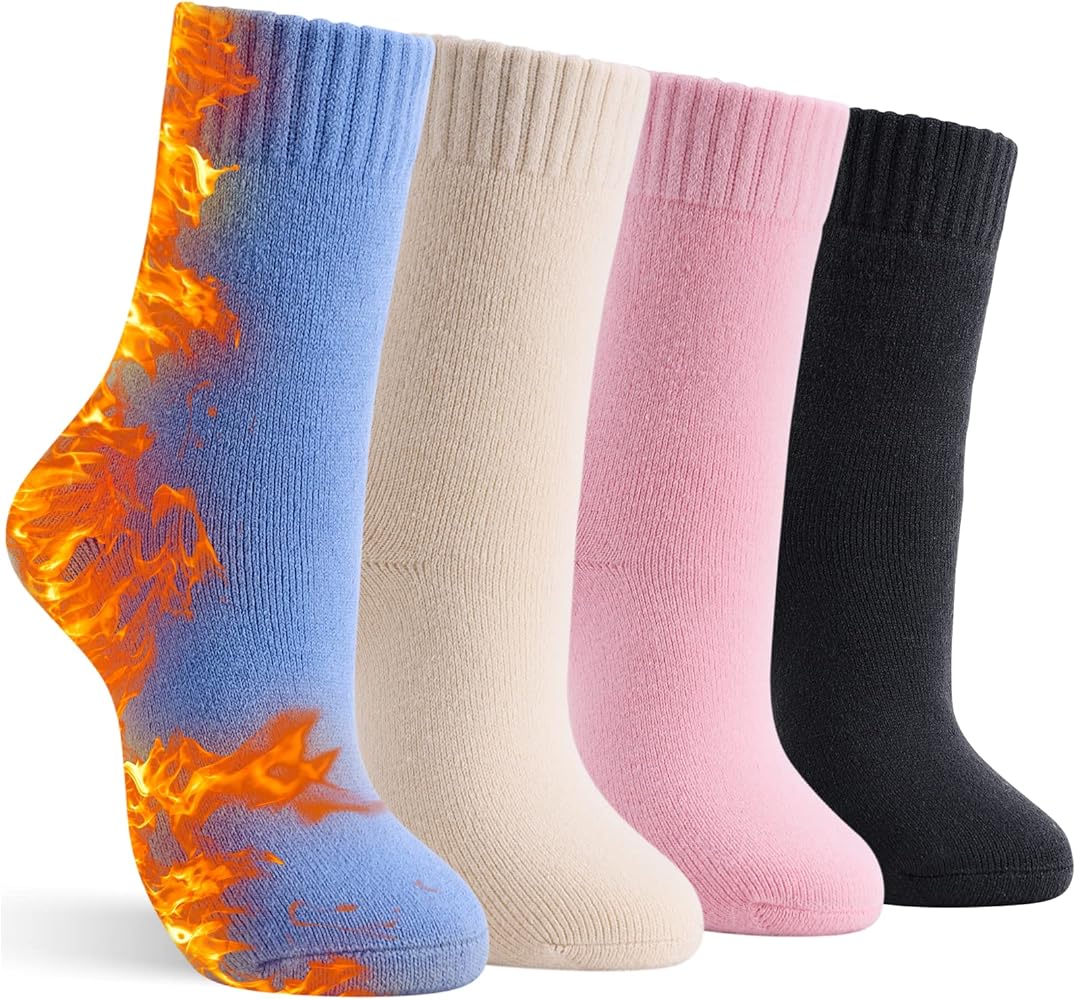 4 Pairs Thick Thermal Socks for Women Extreme Cold Weather Winter Warm Socks Soft Cozy Womens Crew Socks with Gifts Box