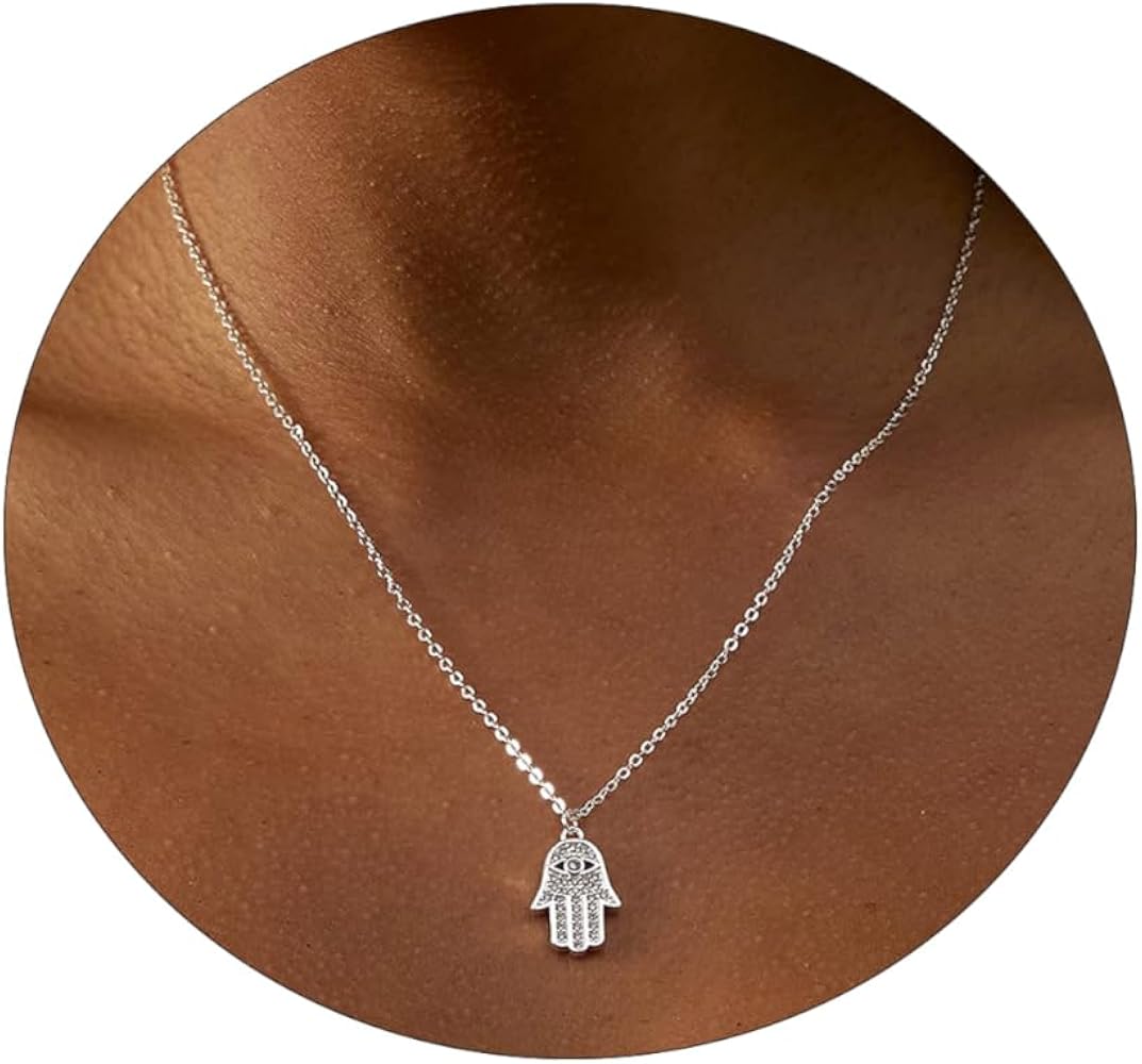 Kyerlyn Hamsa Hand Pendant Necklace 14K Gold Plated Cubic Zirconia CZ Hamsa Hand Necklace Dainty Evil Eye Necklace for Women Handmade Necklace Gift for Her