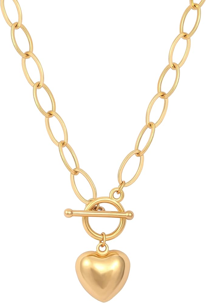 Dainty Cross Medallion/Heart Pendant Chain Necklace 18K Gold Plated Oval Choker Fashion OT Toggle Jewelry Handmade for Women Simple Gold Charm Necklace
