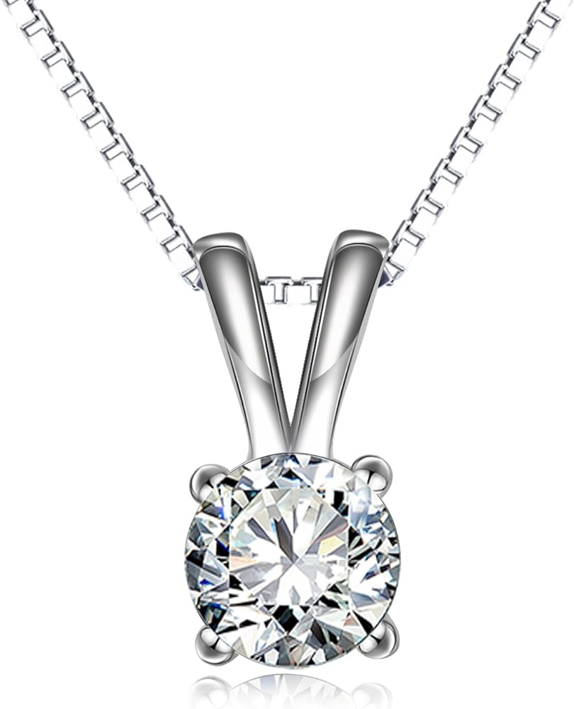 LONAGO 925 Sterling Silver 5A Cubic Zirconia Necklace Solitaire Pendant Necklace for Women