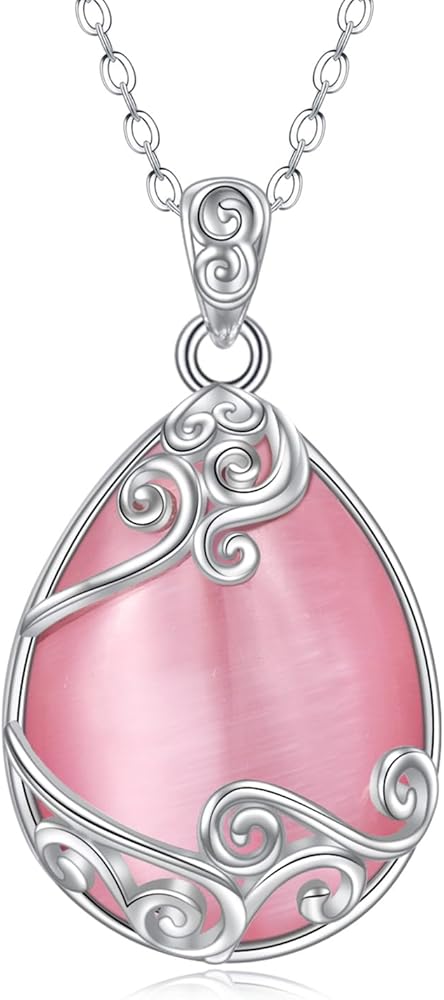 YAFEINI 925 Sterling Silver Moonstone Necklace Filigree Teardrop Pendant Necklace Jewelry for Women Girls