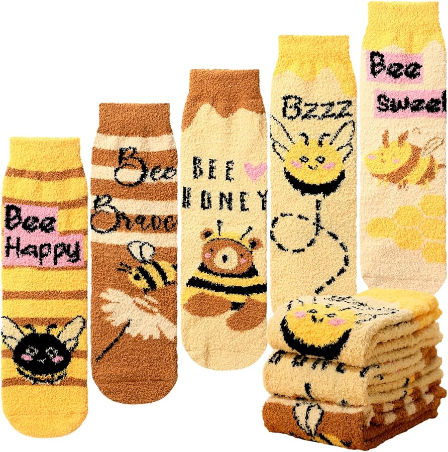 Foaincore Bee Fuzzy Socks for Women Winter Cozy Cute Socks Bee Series Warm Fluffy Socks for Bee Lover Christmas Birthday Gift