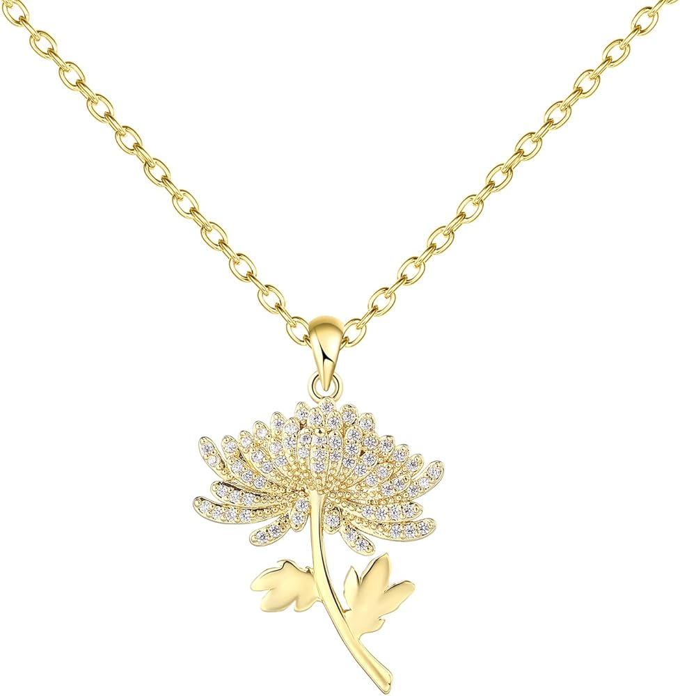Flower Necklace Month of Birth – Luxurious 18K Gold Plated Necklace with Flower Pendant – Cute Jewelry Pouch Womens Necklaces for Wedding Day, Special Occasions, Birthday