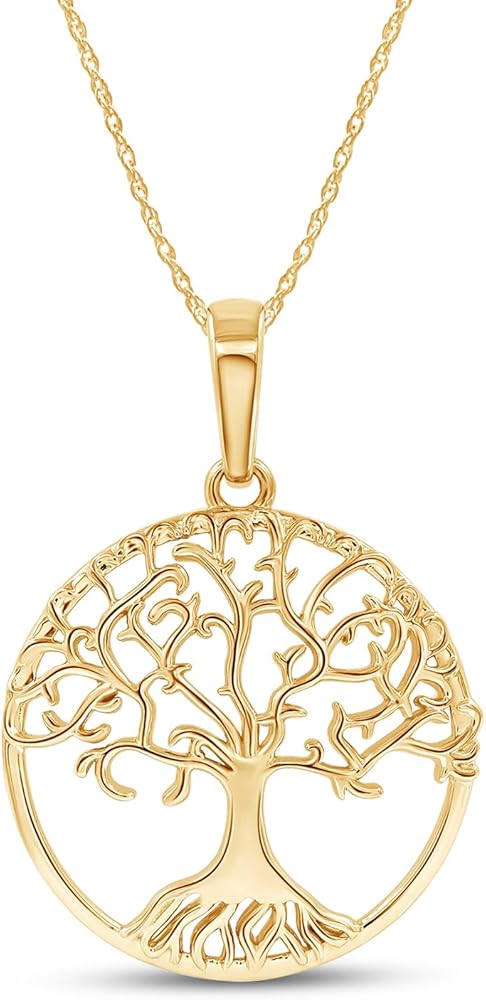 Tree of Life Pendant Necklace for Women in 14K Gold Plated 925 Sterling Silver Along With 18" Silver Rope Chain, Womens Jewelry, Gift for Her