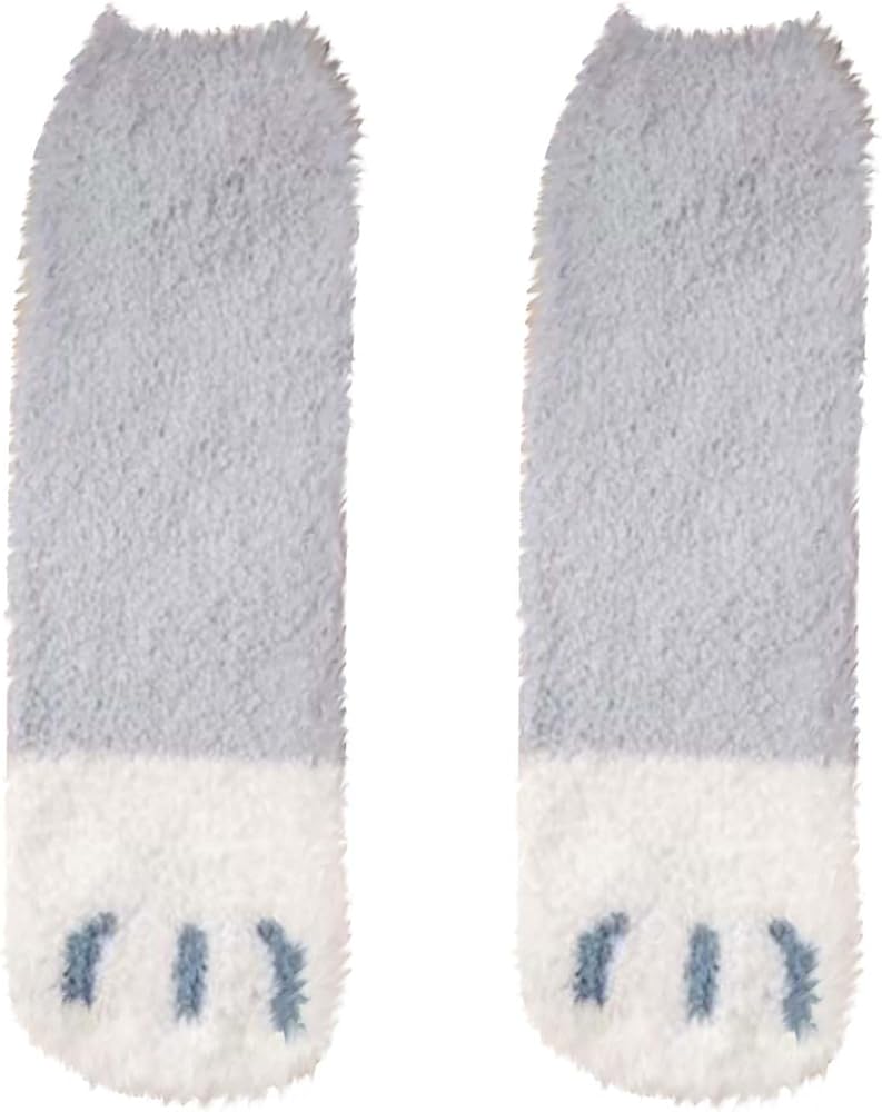 Women Fuzzy Socks Cozy Soft Fluffy Cute Cats Paw Striped Slipper Socks Home Sleeping Winter Warm Socks Gifts for Girls