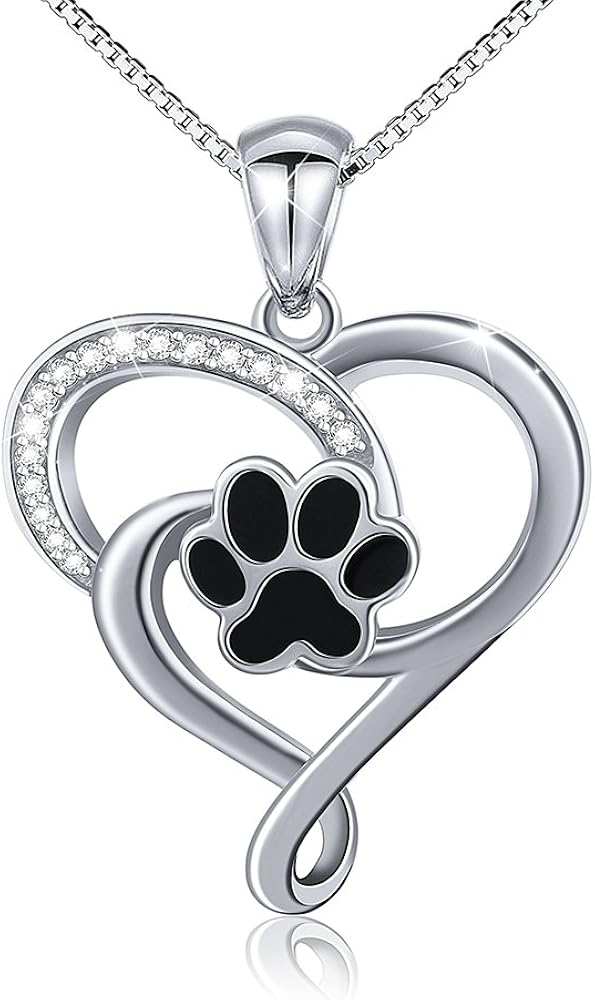 Ladytree S925 Sterling Silver Puppy Dog Cat Pet Paw Print Pendant Necklace 18 inches