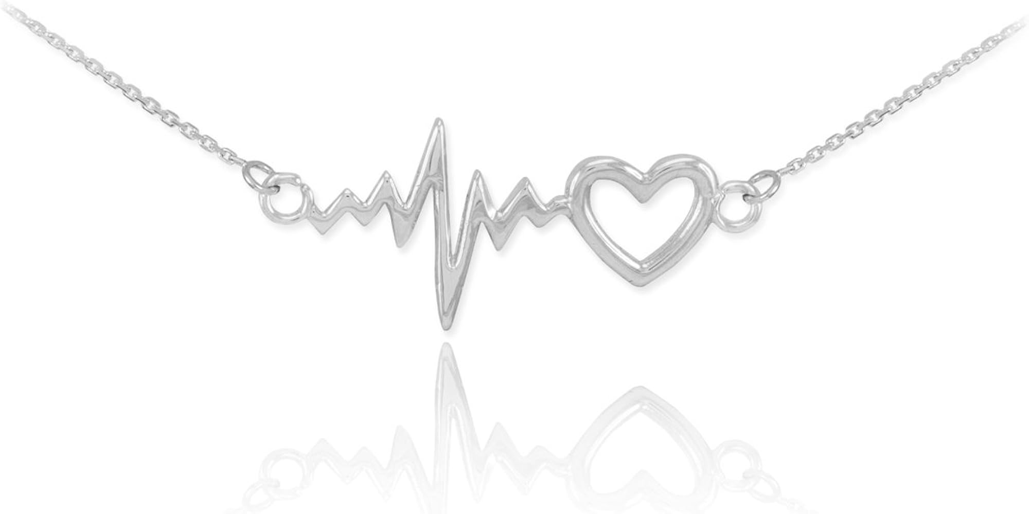 .925 Sterling Silver Lifeline Pulse Heartbeat Charm Open Heart Pendant Necklace