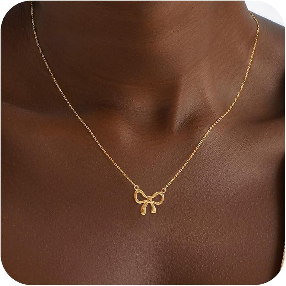 BAYLAY Gold Necklace for Women - 18K Gold Plated Bow Necklace Dainty Gold Necklace Personalized Bow Pendant Choker Chain Necklace Gold Bow Necklace for Women Gold Jewelry Gifts