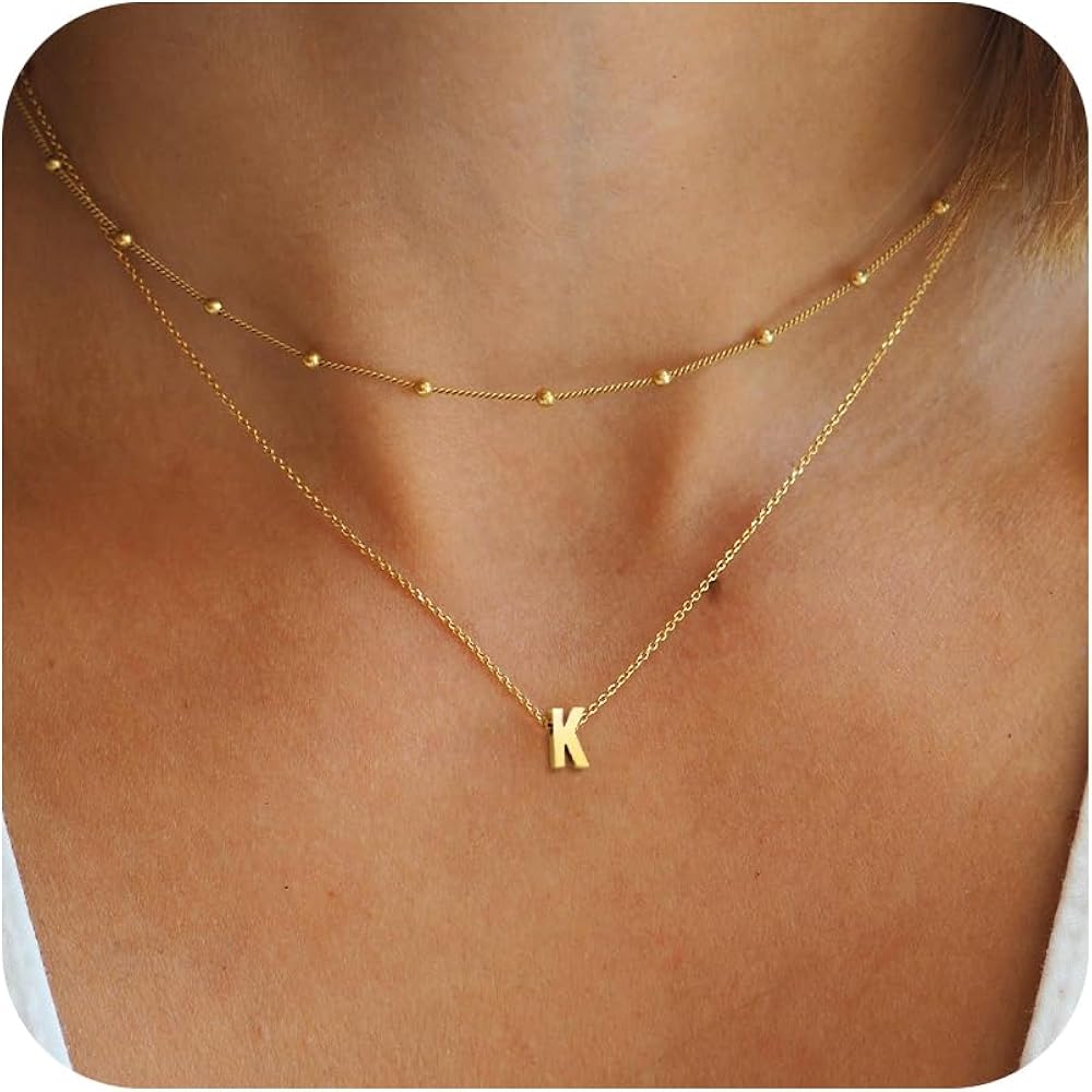 BAYLAY Initial Necklaces for Women - Dainty 18K Gold Filled Layered Initial Necklace Tiny A-Z Pendant Choker Necklace Trendy Cute Initial Letter Necklace Gold Jewelry Necklace for Women
