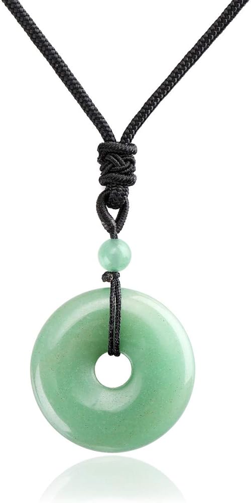 Jovivi 30mm Circle Donut Healing Crystals Necklace Natural Semi-Precious Chakra Gemstone Stone Amulet Lucky Coin Donuts Charm Protection Quartz Reiki Pendant Necklace for Men Women Adjustable Rope