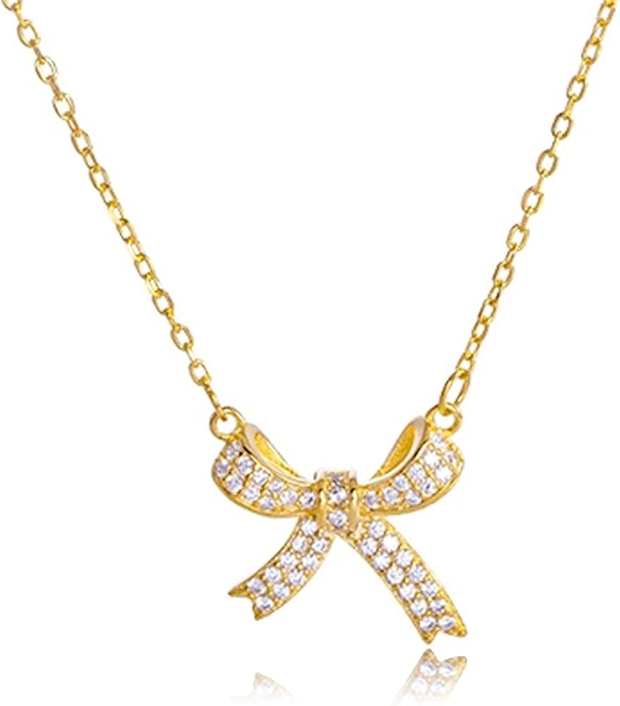 Bow necklace,Silver Necklace for Women - Bow Necklace Elegant Silver Mini Bow Pendant Necklace - Trendy & Adorable Design for Women Silver Jewelry Gift