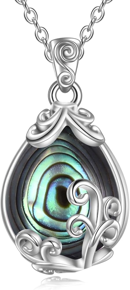 POPLYKE Sterling Silver Gemstone Filigree Teardrop Pendant Necklace Crystal Jewelry for Women