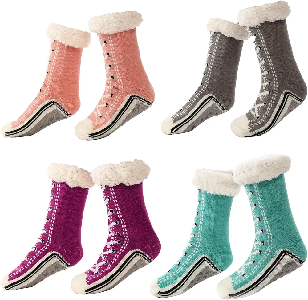 Ultra-Thick Cashmere Slipper Home Socks, Slipper Socks with Non Slip,Christmas Slipper Socks for Women