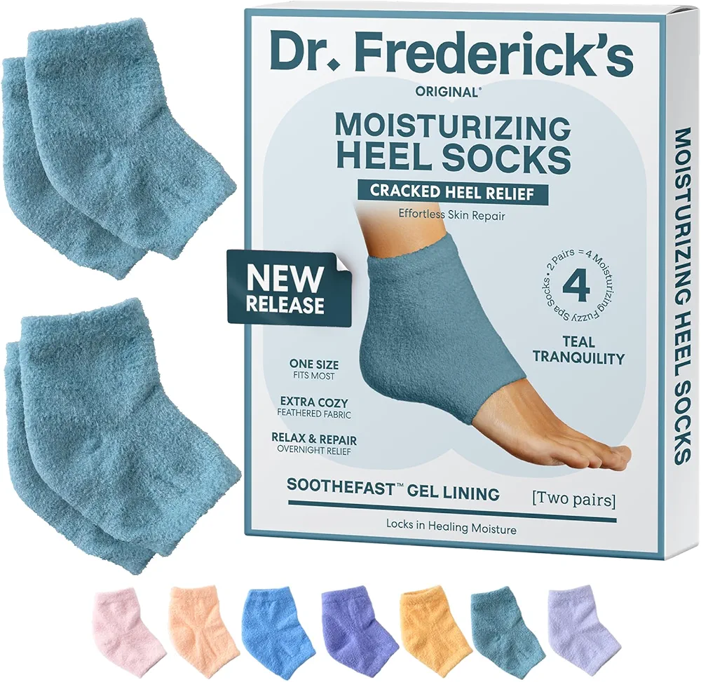 Dr. Frederick's Original Moisturizing Fuzzy Heel Socks - 2 Pairs - Cozy Gel-Lined Sleep Socks for Women & Men - Soothing Dry, Cracked Feet - Cracked Heel Repair - Heal Dry Heels - Teal Tranquility