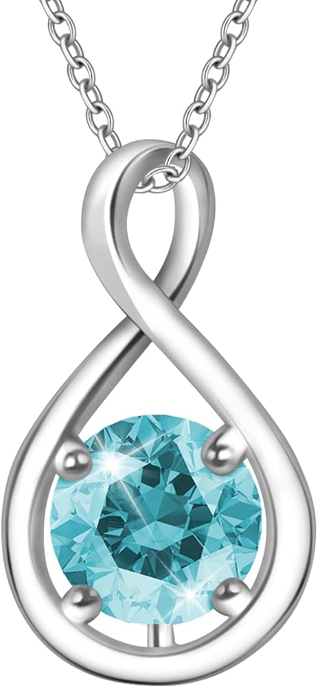 Infinity Birthstone Necklaces for Women, 925 Sterling Silver Birthday Stone Pendant Necklace Titanium Steel Chain Necklace for Women Birthday Jewelry Gifts