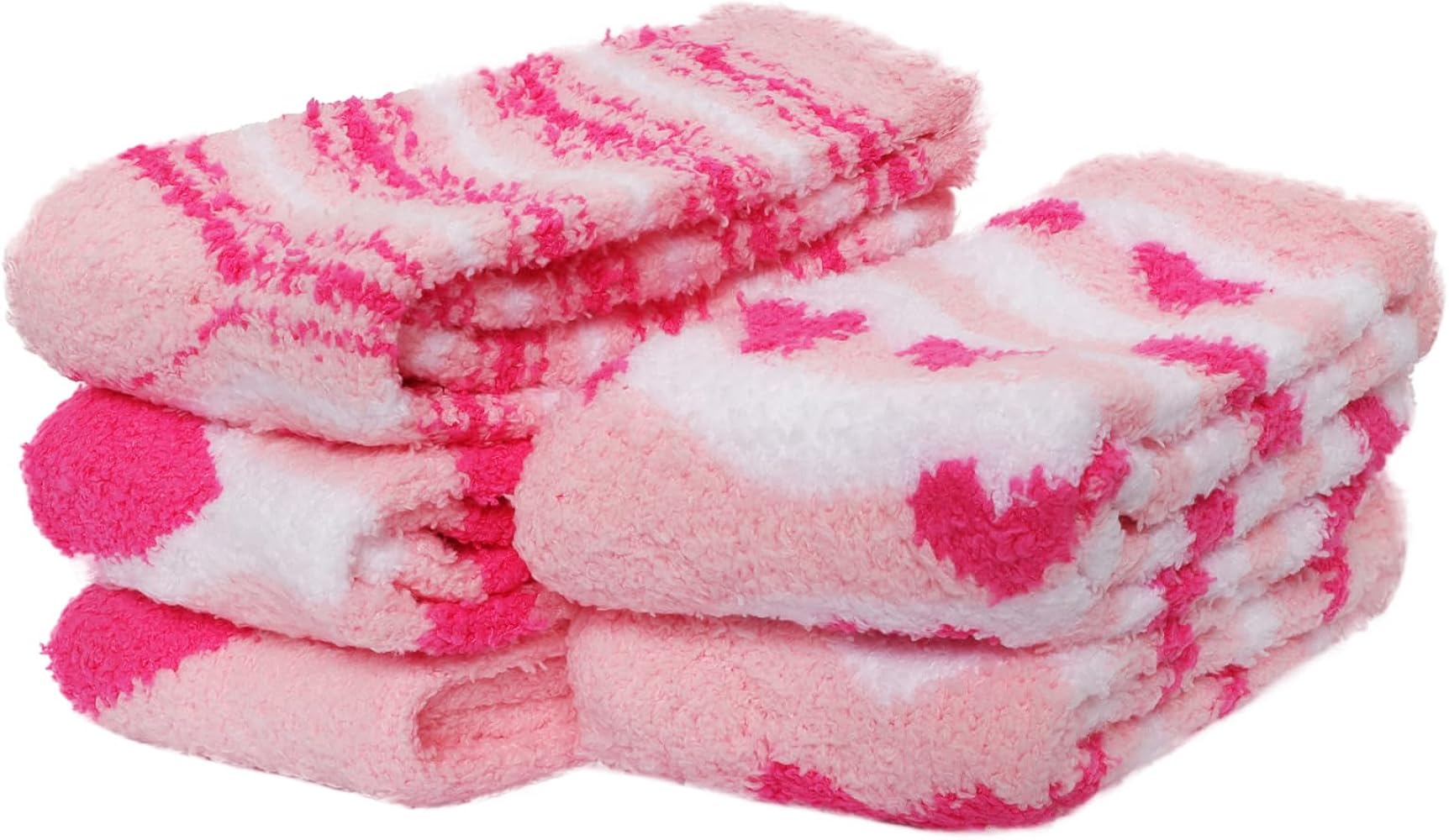 5 Pairs Pink Fuzzy Socks Warm for Women Plush Warm Winter Slipper Fluffy Sleep Cozy Comfy Adult Pink Socks