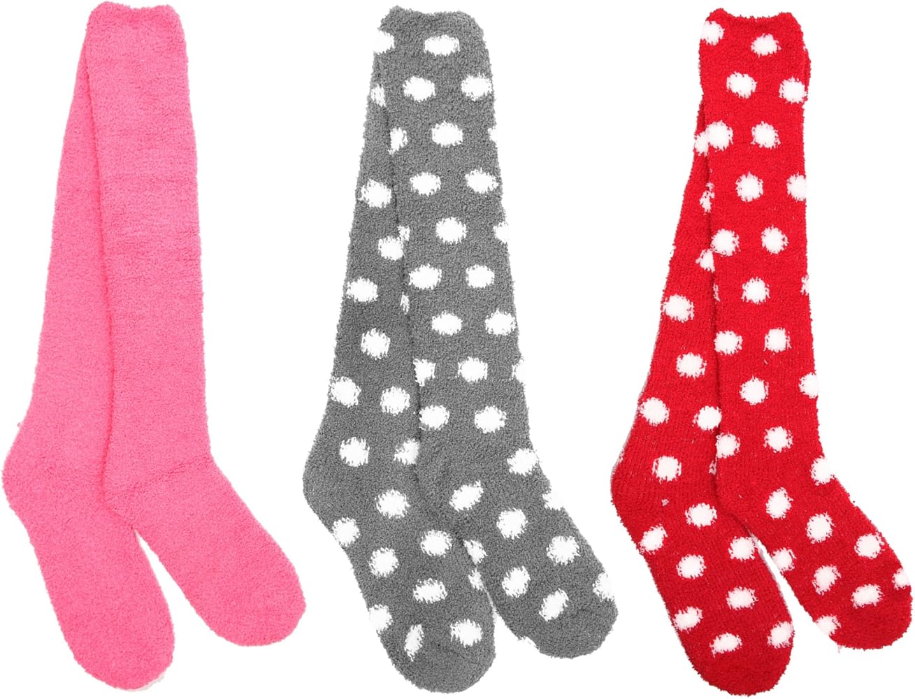 BambooMN Super Soft Warm Microfiber Fuzzy Knee High Polka Dots Socks - 3 Pair/6 Pair - Value Pack