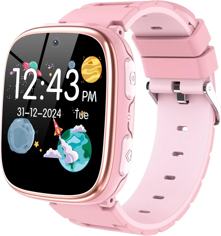 Smart Watch for Kids 4-12 Years Old with 15 Games Camera Alarm Video Music Player Pedometer Flashlight Birthday Gift for Boys Girls (Pink)