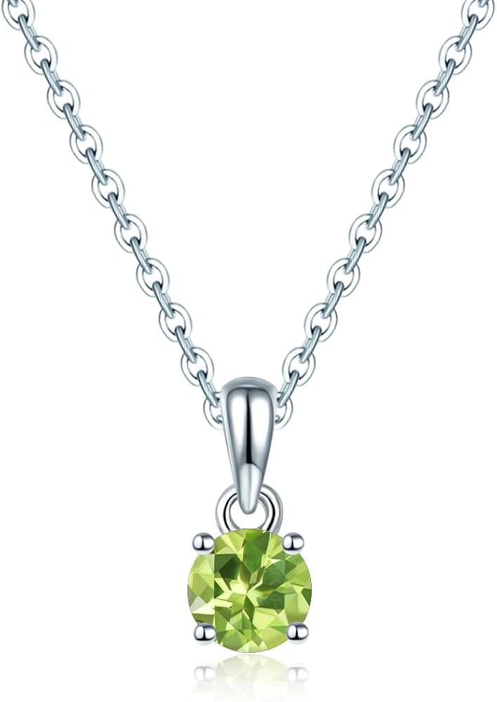 Pendant Necklace for Women Sterling Silver Solid 925 with Round Shape 5x5mm Natural Gemstone Rhodium Plated Classic Style Fine Jewelry Birthday Christmas Valentines Gifts