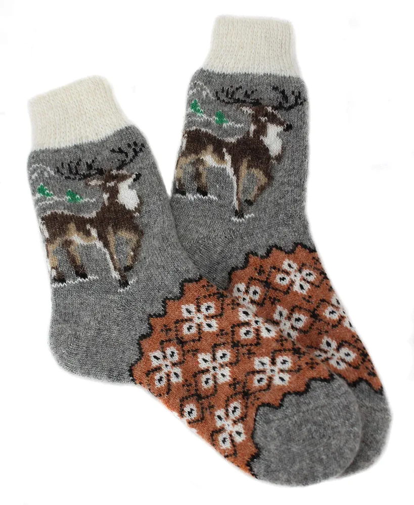 Women's Wool Socks, Thick and very Warm Knitted socks with a Deer Pattern,Slippers Socks for Women (M)