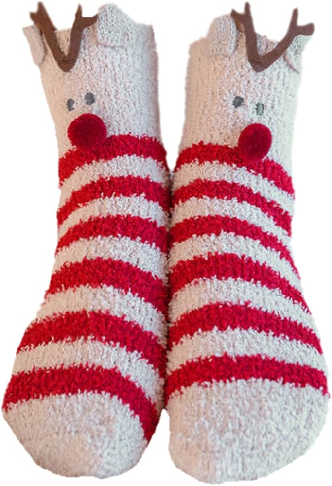 Christmas Fuzzy Socks for Women Girls Gifts Warm Slipper Socks Animal Ears Fluffy Socks Soft Sleep Socks Comfy Holiday Socks