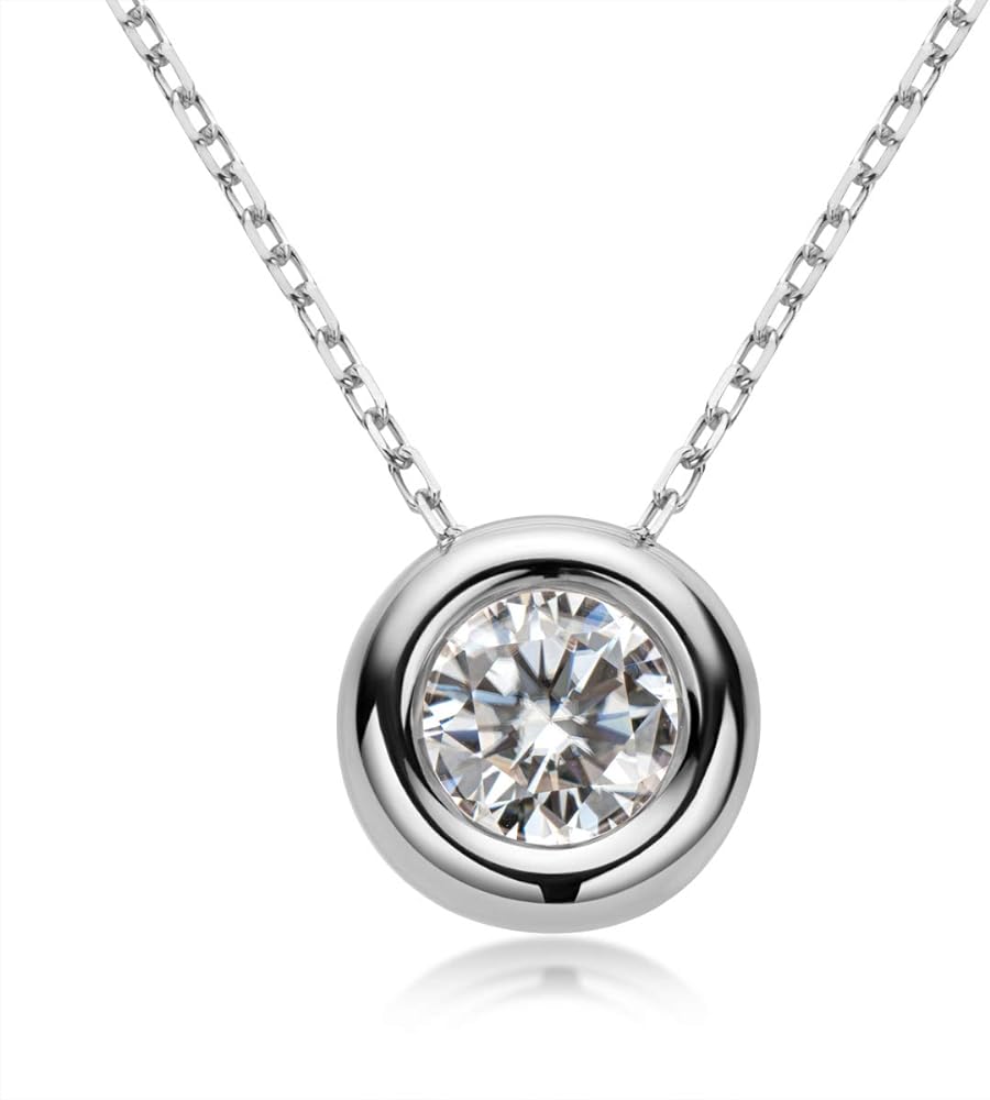 Moissanite Necklace for Women, 1-3 CT Solitaire Pendant 925 Sterling Silver Necklaces Round D-E Color VVS1 Clarity White Gold Plated Necklaces Mother's Day Wedding Gifts for Her