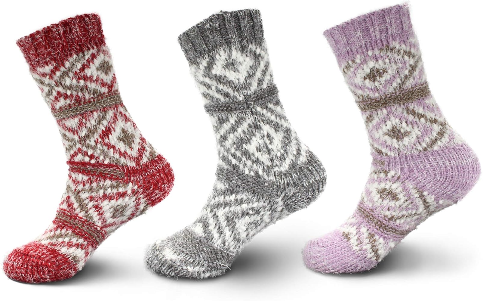 BambooMN Women's Thick Vintage Pattern Cabin Crew Socks