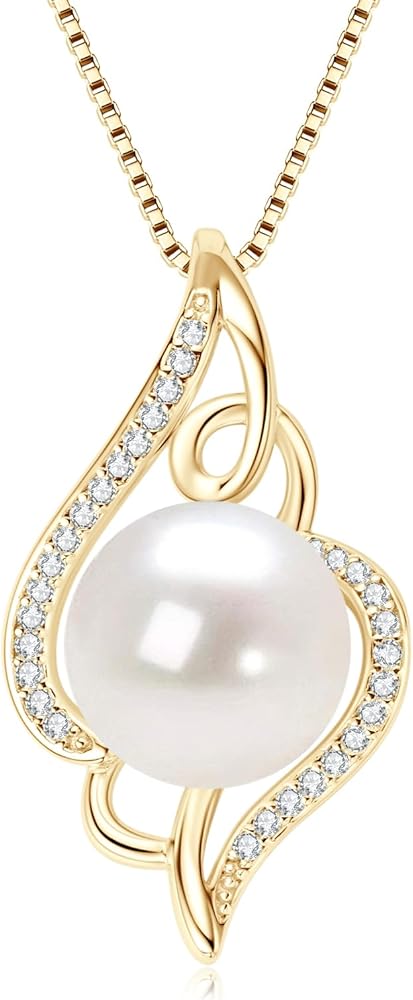Pearl Pendant Necklaces for Women, Freshwater Cultured White Pearl with 925 Sterling Silver Necklace Chain, Shiny Moissanite Pearl Jewelry Gifts for Mom Wife Girlfriend