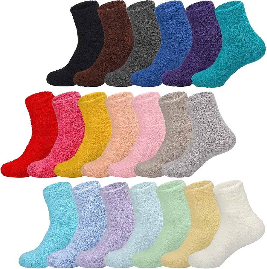 JaGely 20 Pairs Fuzzy Socks Bulk for Women Fluffy Cozy Slipper Socks Warm Soft Winter Socks Sleeping Socks for Men Christmas Gifts Home, Multicolored