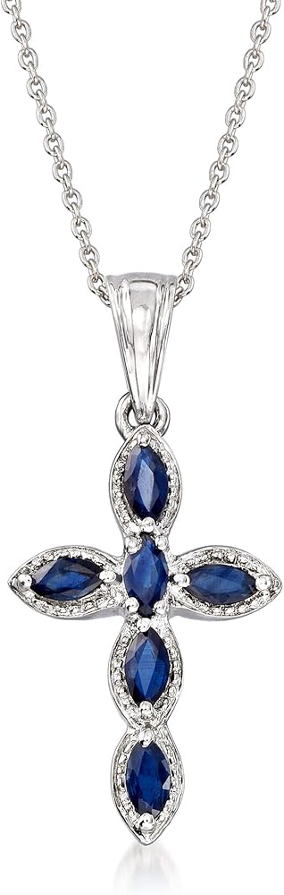 Ross-Simons 0.80 ct. t.w. Sapphire Cross Pendant Necklace in Sterling Silver. 18 inches