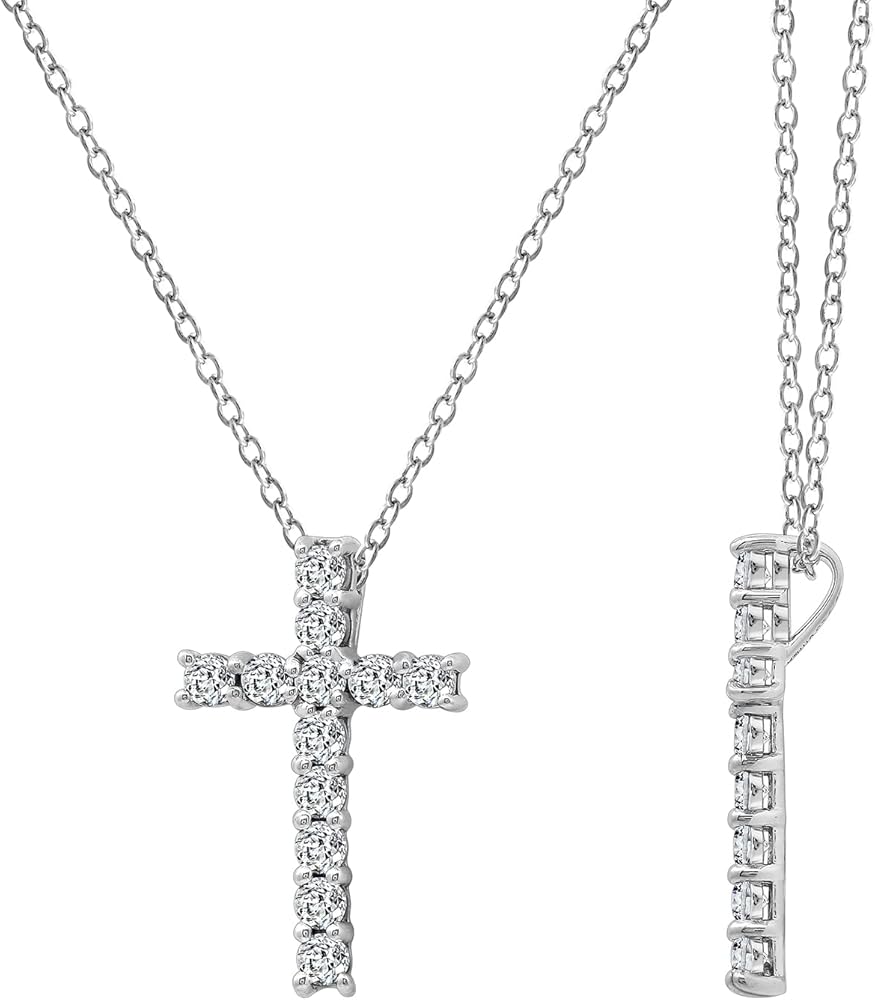 Amazon Essentials Platinum or Gold Plated Sterling Silver Cross Pendant Necklace with Infinite Elements Zirconia, 18" (previously Amazon Collection)