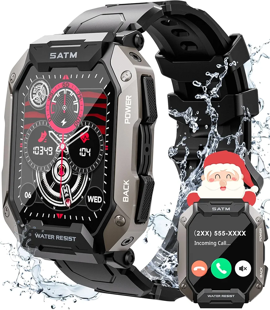 Smart Watches for Men - 2.01'' HD Display, 80 Days Long Battery, IP68 Waterproof, Bluetooth Call, 100 Sport Modes Fitness Tracker Watch, Heart Rate/Blood Oxygen/Sleep Monitor Smart Watch for Android