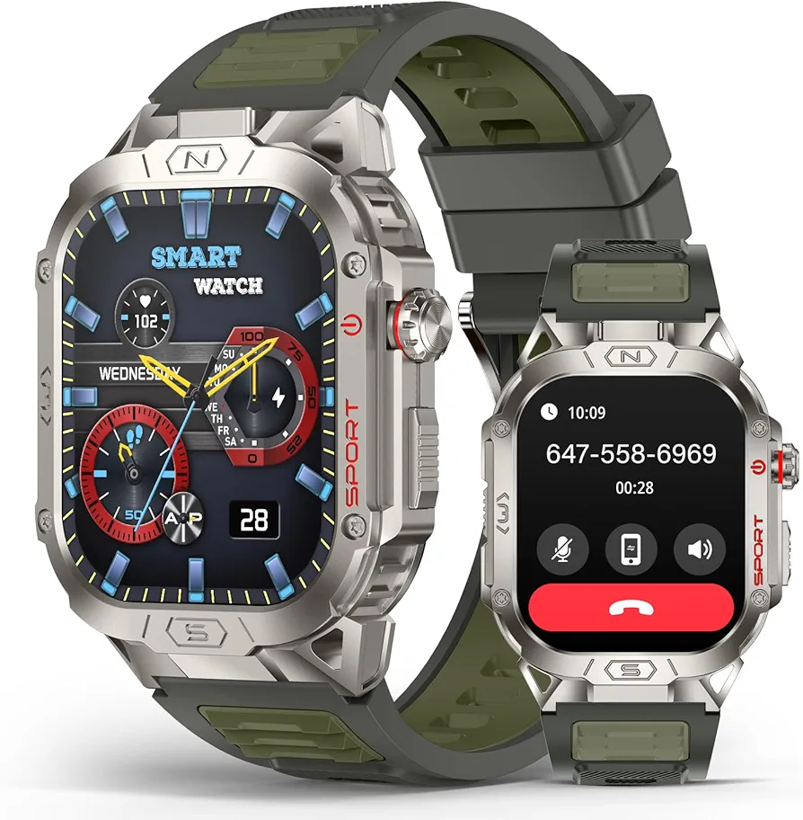 SOUYIE Smart Watch for Men with LED Flashlight, 2.02" HD Display Rugged Outdoor Sport Smartwatch with Compass/Altimeter/Barometer, Waterproof Fitness Tracker, Heart Rate Sleep Monitor for iOS Android