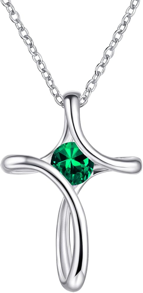 Cross Necklace for Women Birthstone Necklaces for Women 925 Sterling Silver Pendant Necklace Birthday Mother's Day Jewelry Gift for Women Sister Wife Girlfriend Her