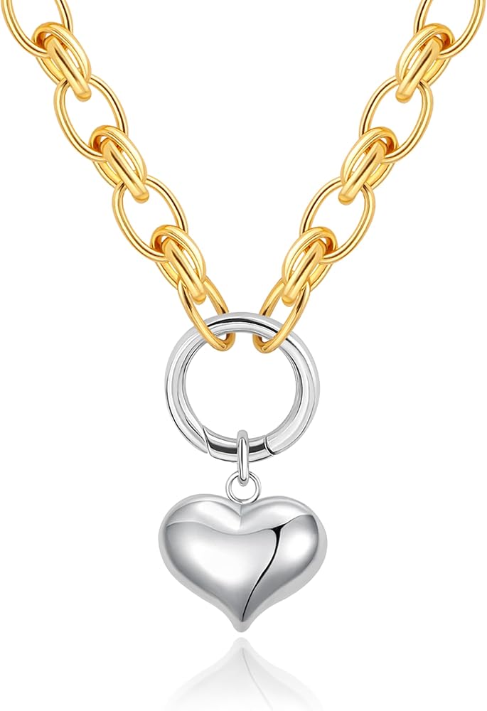 Aobei Pearl 18K Gold Moon Star Lion Evil Eye Love Heart Pendant Necklace Medallion Paperclip Chian Choker Layering Jewery for Women