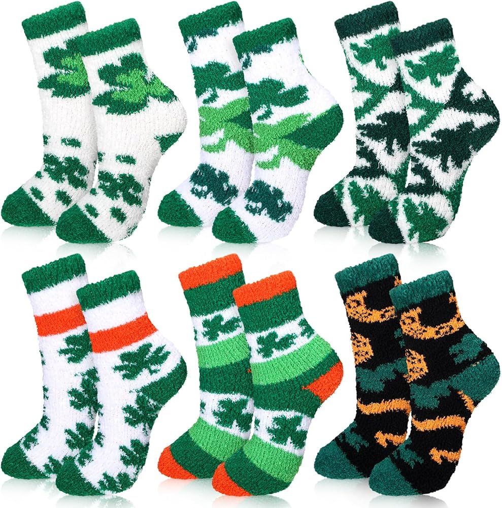 6 Pairs St. Patrick's Day Easter Fuzzy Socks Bulk Slipper Socks Warm Sleeping Socks for Women Men Spring Winter Holiday Gift