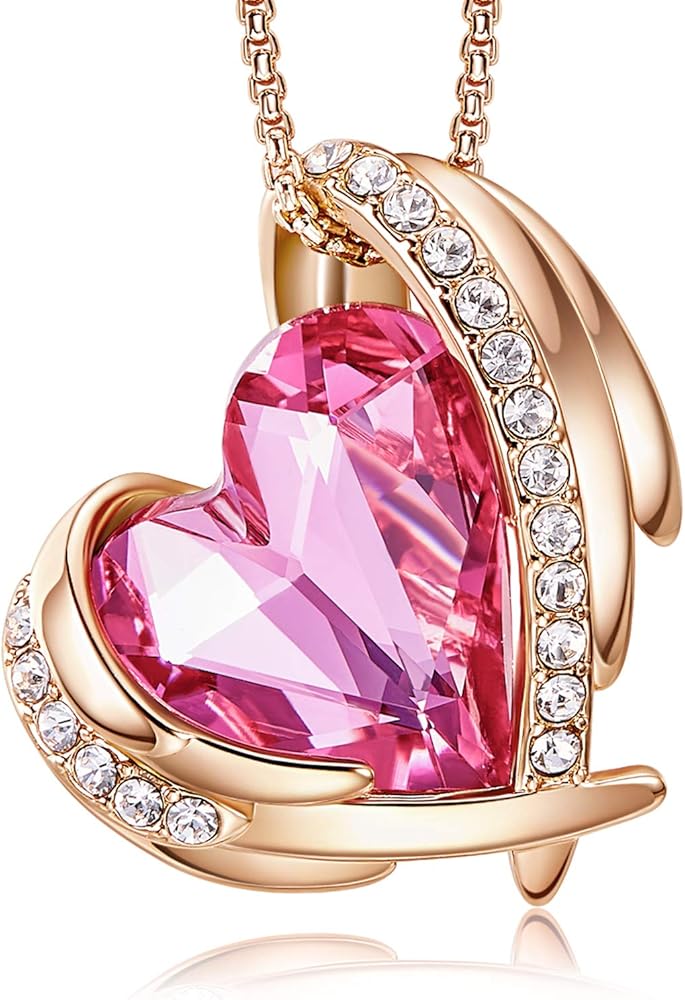 CDE Love Heart Pendant Necklaces for Women,Silver Tone Rose Gold Tone Birthstone Christmas Jewelry Gifts，Birthday/Anniversary Day/Valentine's Day for Wife Mom Her