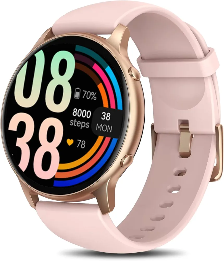Holiday Smart Watches for Women Men, 1.32” Full Touch Screen Heart Rate/Sleep Monitor/Pedometer, IP68 Waterproof Fitness Watch for Android iOS Phone (Pink)