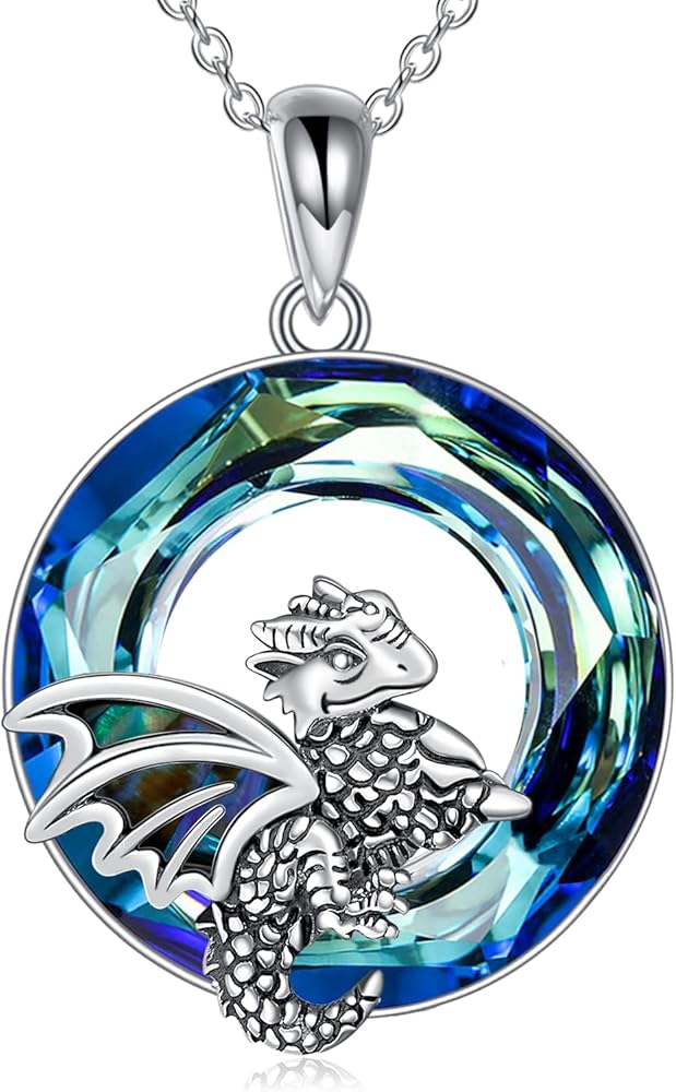 LONAGO Dragon Necklace Sterling Silver Wyvern Necklace Dragon Pendant Necklace with Crystal Gift for Women