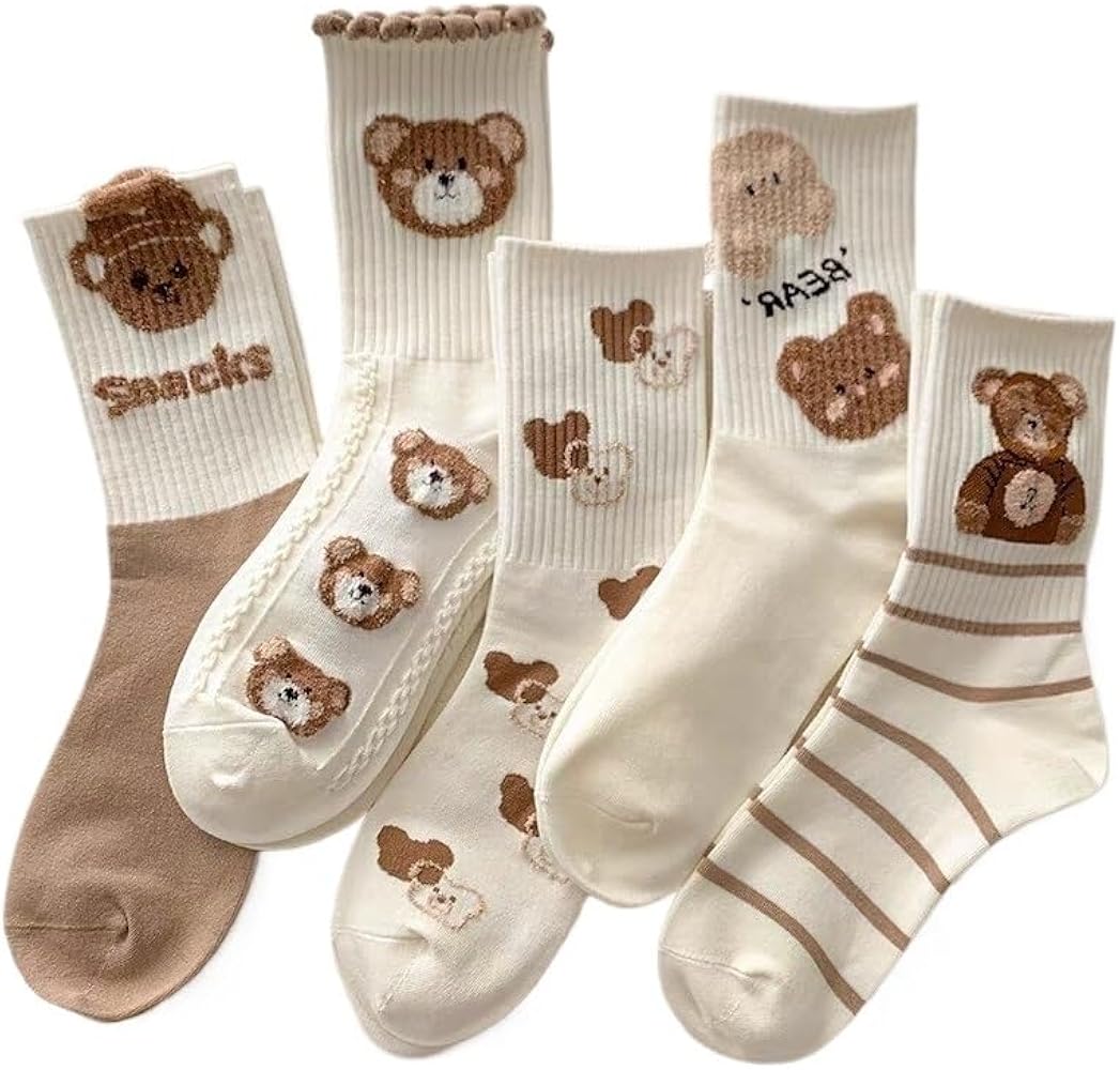 7 Pairs Warm Winter Socks for Women Kawaii Cute Bear Y2K Plush Socks Sherpa Thicken Fleece Fuzzy Japanese