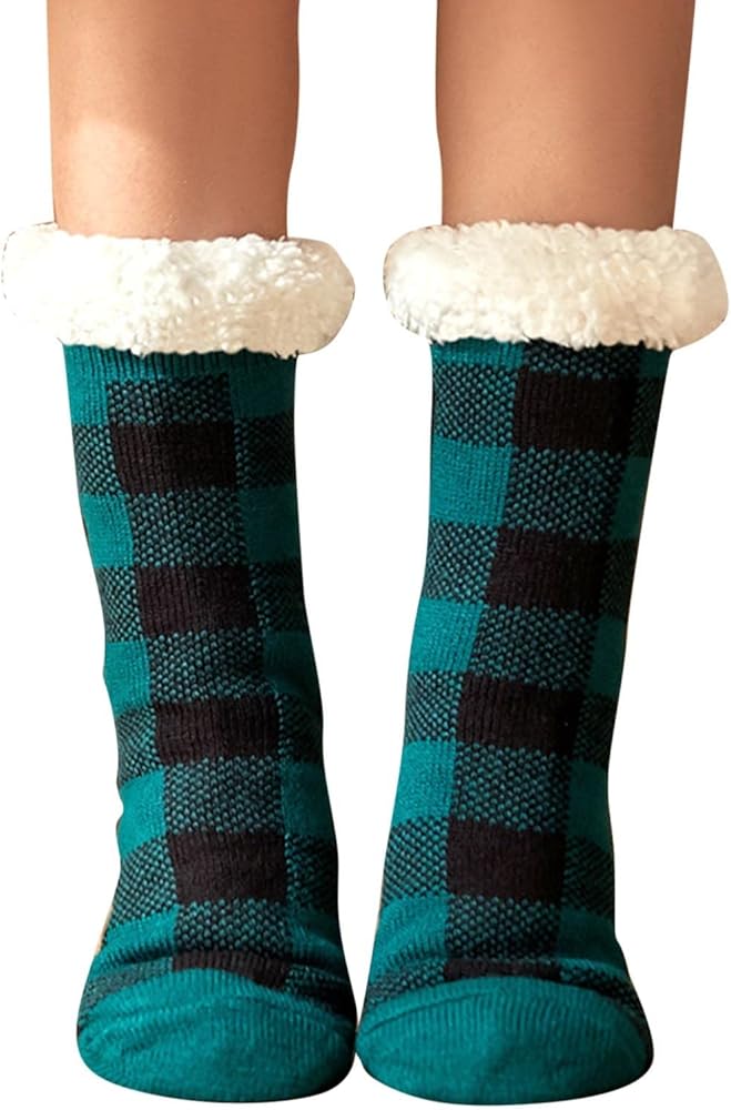 HELLORSO Women's Tab Socks Socks Plush Thickened Plaid Printed Sleep Snow Socks Womens Dress Socks