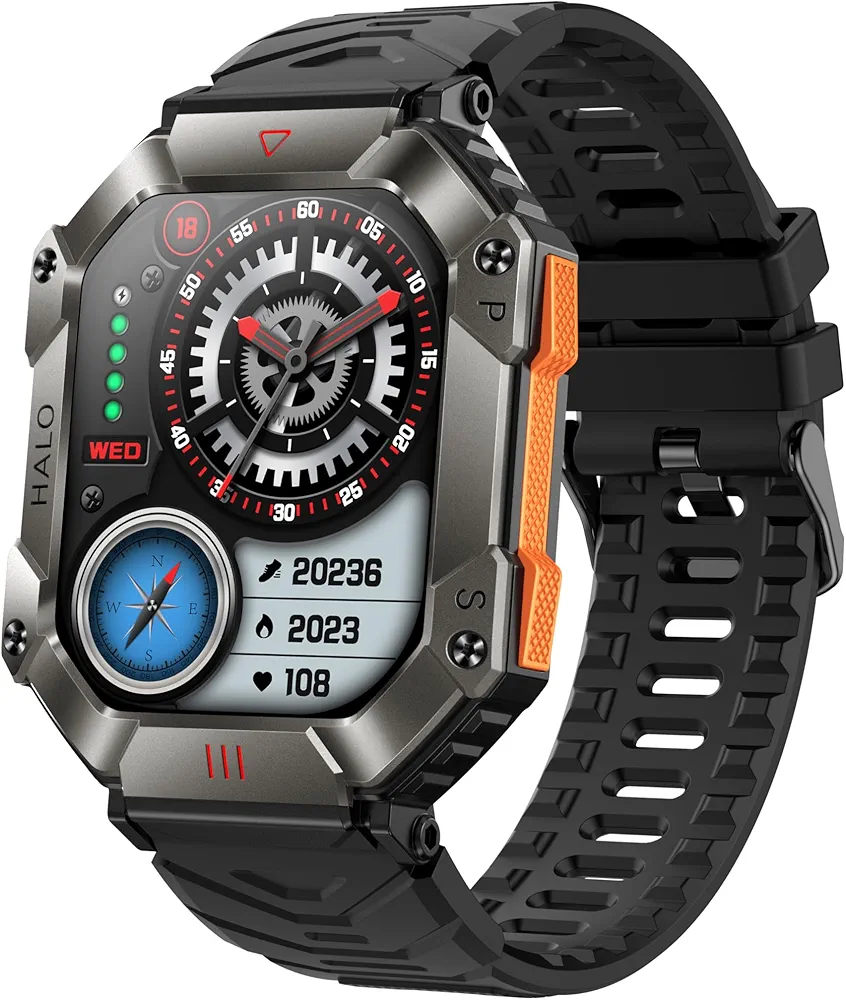 Military Smart Watch Bluetooth Dial/Answer Call, Waterproof Outdoor Tactical Rugged Smartwatch, Sports Fitness Tracker Watch with Health Monitor Sleep Monitor for Android iOS