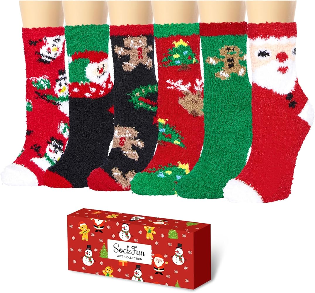 Christmas Gifts Stocking Stuffers for Women Girls - Fuzzy Fluffy Warm Winter Cozy Socks 6 Pack for Teens