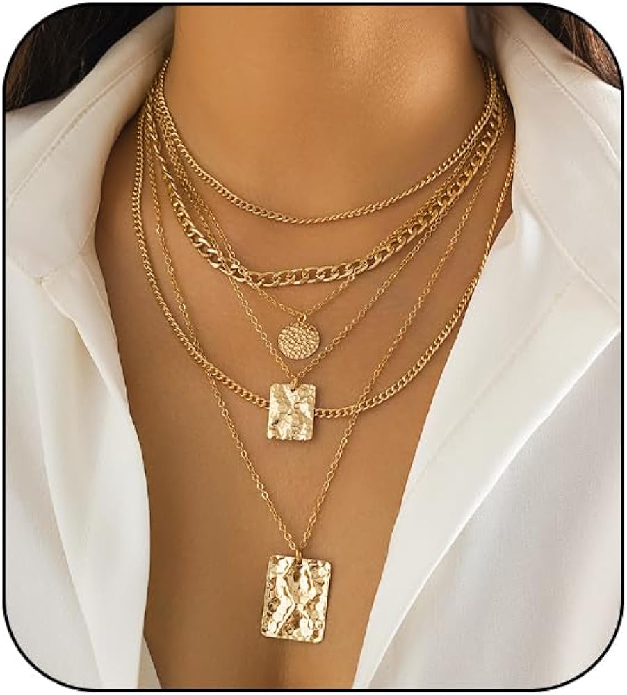 Layered Gold Necklaces for Women Chunky Gold Pirate Necklace Punk 80s 90s Necklace Paperclip Link Chain Choker Necklaces Necklace Dainty Cuban Stacking Coin Pendant Necklace Gold Pirate Jewelry