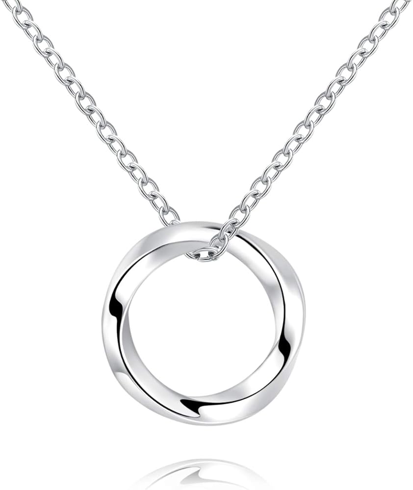 Circle Necklace for Women - 925 Sterling Silver Dainty Eternity Mobius Circle of Life Jewelry Gift for Women