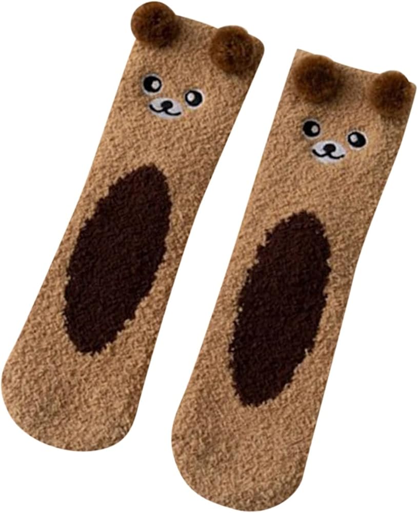 Cartoon Bear Socks Sleep Cute Three- Coral Fleece Floor Socks Fleece Socks Home Women's Ladies Sport Socks