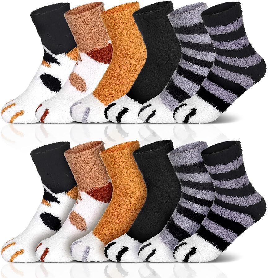 XINRUI 12 Pairs Women Fuzzy Socks Winter Soft Warm Fluffy Slipper Socks Cute Plush Cozy Sleep Socks for Women Christmas