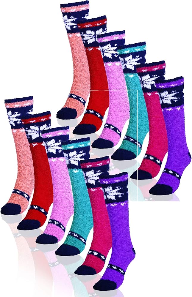 BASICO Womens Fuzzy Socks Warm Slipper Socks for Women Winter Fluffy Socks Cabin Socks Women (6 PK)