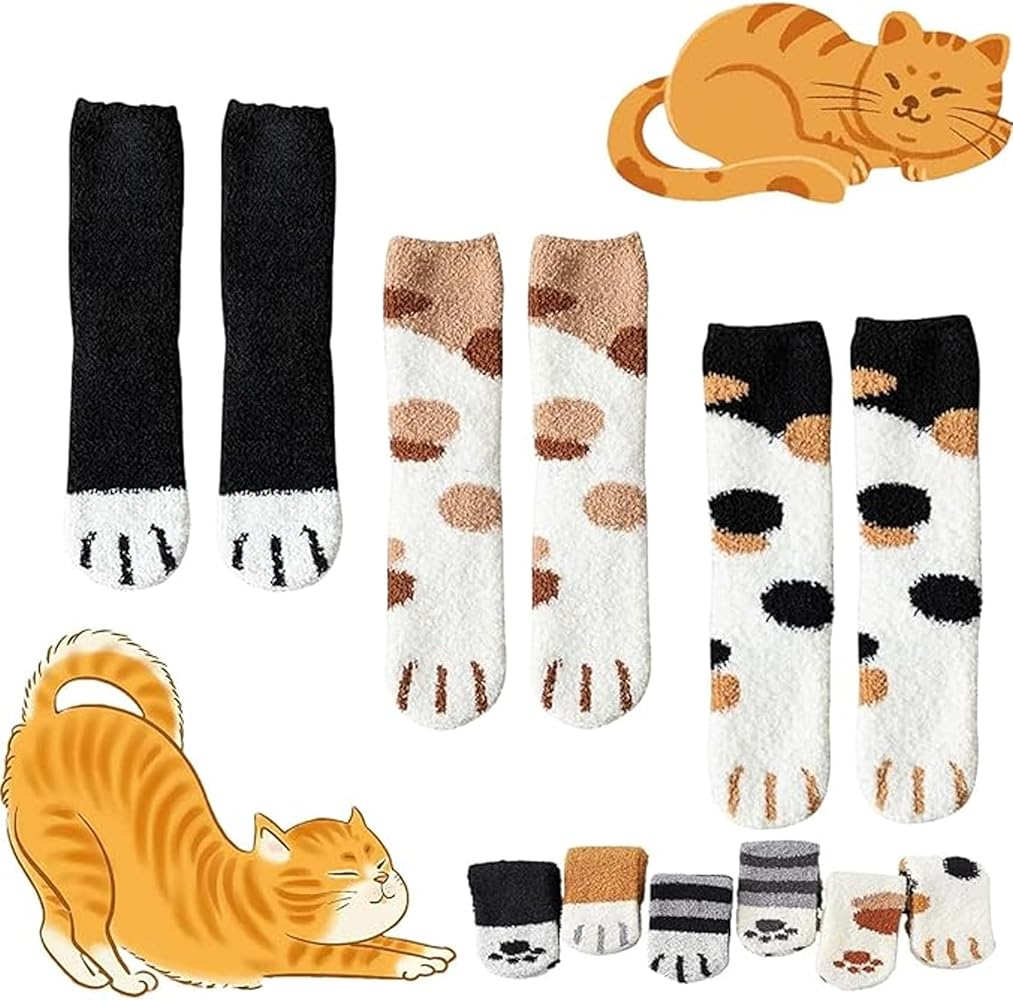 Cat Claw Socks, Winter Cat Claws Cute Thick Warm Sleep Floor Socks, Cat Paw Fluffy Socks for Girls,Women